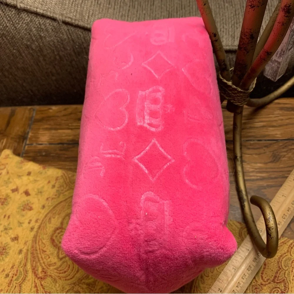 Juicy Couture Hot Pink Plush Cosmetic Case with Silver Monogram New With Tags